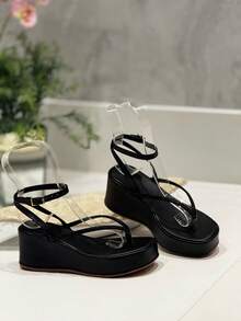 Sophisticated And Elegant Rhinestone Glitter Front Sandal With SexyElegantPU BackWeddingPartyOfficeHomeOutdoor - 黑色 - 查看 1