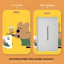 Conjunto de tarjetas lindas con oso de pimienta caqui, tarjeta de arroz, tarjeta de autobús, protector de documentos de identidad, control de acceso al campus con cuerda colgante y personalización de llave - Tarjetero con correa de cuero - Ver 15