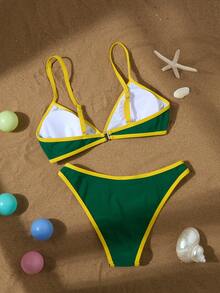 女士纯色黑白拼接性感休闲度假比基尼泳装