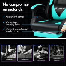ALFORDSON Gaming Massage Chair, Massage Racing Chair With LED, Ergonomic Desk Chair With 150° Tilt, Retractable Footrest, PU Leather, Height Adjustable, 180 Kg Load Capacity - 薄荷藍 - 查看 5