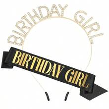 Conjunto de faja de cumpleaños, corona y diadema con strass - Accesorios de cumpleaños feliz para mujer - Multicolor - Ver 22