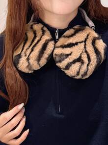 Zebra Pattern Earmuff Headphone Protector Cover - Soft Black/White & Brown Fur Covered - Fits For (Wild Style) - Black Brown - View 4