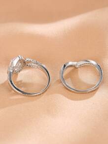 2pcs Women's Elegant High-End Zirconia Ring Set, Fashion Jewelry Gift