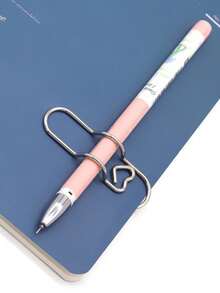 1/5/10Pcs Multifunctional Love Metal Pen Clip, Paper Clip With Pen Buckle, Journal Diary Accessories, Fixed Pen Clip, Pen Hanging - Multicolor - View 7