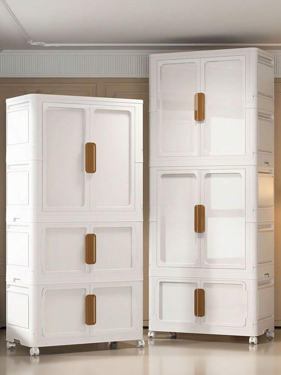 5/4/3/2/1 Layer Storage Cabinet Shelf, Household Wardrobe For Baby Clothes, Toys, Snacks, Easy Assembly, Foldable - White Brown - View 1