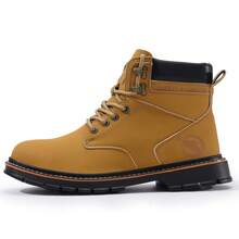 GUYISA 钢头安全鞋，黄色橡胶鞋底，软底高帮工作鞋，具有防挤压和防刺穿功能 - 黃色 - 查看 2