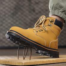 GUYISA 钢头安全鞋，黄色橡胶鞋底，软底高帮工作鞋，具有防挤压和防刺穿功能 - 黃色 - 查看 3