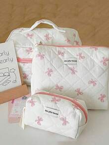 3pcs/Set Pink Bow Pattern Cosmetic Bag, Lightweight Zipper Makeup Organizer Bag, Sweet Style Multi-Function Toiletry Storage Box, Mother's Day Gift, Best Friend Gift, Teacher Gift. Cosmetic Bag, Makeup Organizer Box, Makeup Bag, Makeup Storage, Jewelry Storage, Lip Gloss Storage, Nail Polish Storage, Makeup Case, Makeup Storage Box, Makeup Organizer, Makeup Storage, Makeup Pouch, Makeup Pouch - Multicolor - View 3