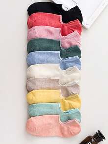 5双女士船袜春夏季短袜隐形袜子多彩夏日色彩“多巴胺”可爱少女配色透气柔软有弹性纯色低帮平底袜适合室内休息户外休闲或运动 - 彩色 - 查看 10