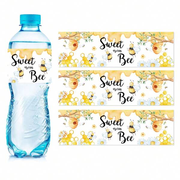10PCS Spring Cartoon Bee Water-Saving Bottle Label For Holiday Weddings, Bumble Bee Bottle Label, Bee And Honey Waterproof Bottle Packaging, Themed Birthday Party Decorative Stickers