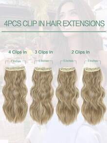 4PCS Clip In Hair Extensions 20inch Wavy Hair Extensions Clip Ins Dirty Blonde With Brown Highlights Hair Extensions Full Head Synthetic Hair Pieces For Women Natural Luster - Linen Gold - View 5