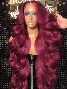 Uveous 34 Inch 99J Burgundy Lace Front Wigs Human Hair Pre Plucked 200% Density Body Wave Lace Front Wigs Human Hair Red Wig HD Transparent Full Frontal 13x4 Burgundy Colored Natural Wig For Woman Halloween Season - S99J - View 2