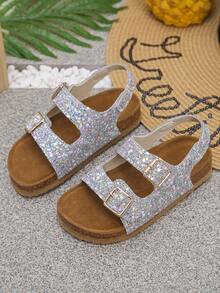 1 Paar neue Mode Farbverlauf Glitzer reflektierendes Material Plateau Kinder Sport Sandalen