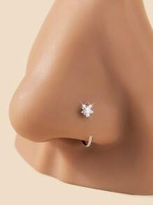 1-5pcs Fashionable 316L Stainless Steel Inlaid Heart, Star, Geometric, Round, Square Zirconia Nose Rings, Clip-On Nose Studs, 1-Time Use Piercing Tool, Suitable For Women, Body Jewelry Accessories, Gift