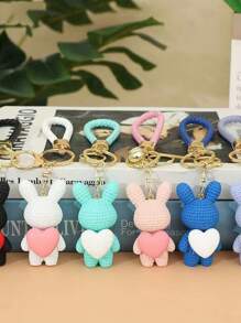 1pc Cartoon Rabbit Heart Shaped Resin Keychain Cute Couple Gift, Bag & Car Pendant Accessories, Birthday Present