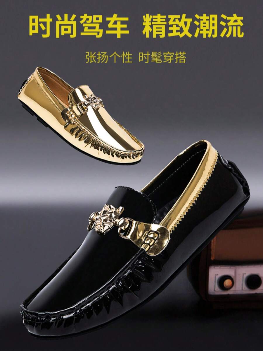 2025 Spring New Shoes Gold Penny Loafers, Slip-On Men's Casual Shoes, Korean Style Versatile Footwear - Gold - View 1