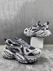 Zapatillas deportivas con suela gruesa cómodas y con estilo vintage desgastadas para hombre, calzado atlético muy atractivo y con diseño de calle