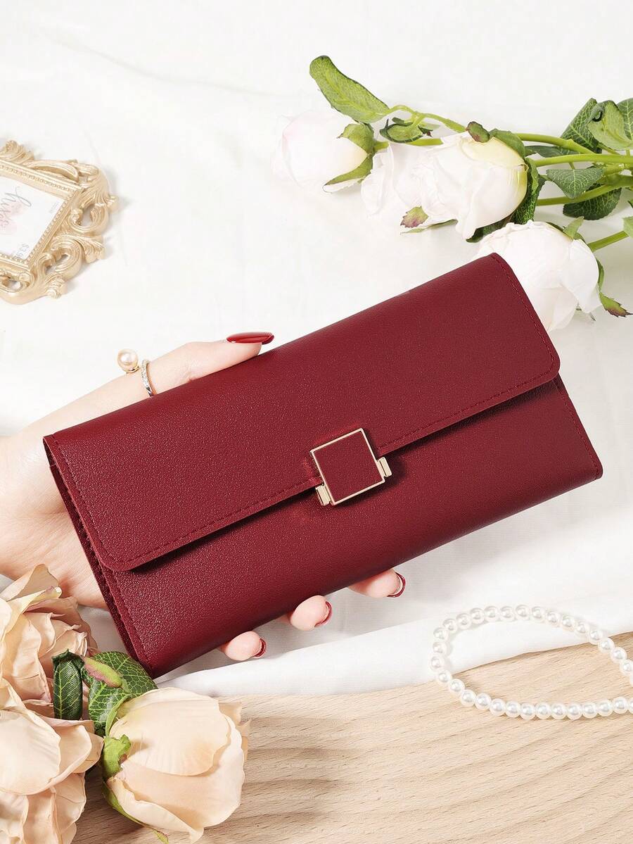 Burgundy Bag Charry Red Bag Wine Red Bag,Fashionable Women's Long Wallet, Coin Wallet, Triple Fold Multi Card Slot Large Capacity Multifunctional Wallet, Women's Elegant Folding Card Slot And Zipper Pocket - Burgundy - View 1