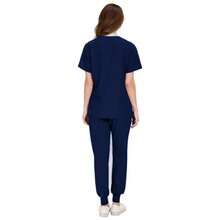 2pcs Set Elegant Short Sleeve V-Neck Nurse Scrub Uniform Top And Waist-Cinching Pants Set, Women's Scrub Suit