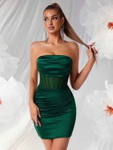 ADYCE Backless Halter High Waist Strap Hollow Out Party Cocktail Dress - Dark Green - View 5