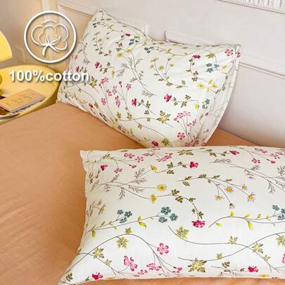 1 st blom- och lövtryck Örngott i färsk bomull, lämplig för alla årstider, vår och sommar