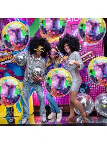 6pcs 22 Inch Colorful/Gold/Silver Disco Ball Balloons, 22 Inch 4D Round Foil Balloons For Birthday, Wedding, Graduation, Disco Dance Theme Party Decorations 70s 80s 90s