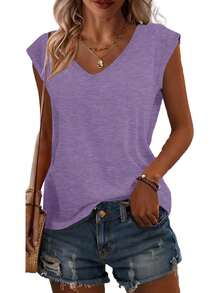 3pcs Solid V-Neck Short Sleeve T-Shirts, Casual Women Tops For Spring & Summer - Multicolor - View 6