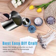 مجموعة DIY لصناعة الشموع، تتضمن المجموعة قدر صب الشموع، شمع الصويا، 2 حامل فتيل الشموع، 20 فتيل شموع، 20 ملصق شمعي و 1 ملعقة