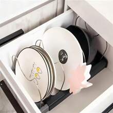 1 Retractable PP+Stainless Steel Pot Lid Holder, Free Up Kitchen Space, Equipped With 7/10 Dividers, Multifunctional Kitchen Storage Tool, Convenient For Storing Pots And Tableware, Suitable For Pot Lids And Plates, Waterproof Stainless Steel Drain Rack, Kitchen Countertops, Cabinets And Shelves, Kitchen Accessories, Restaurant Use