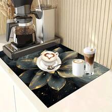 1pc Floral Print Absorbent Mat/Drying Pad For Coffee Maker, Dishes - Polyester Desktop Protective Pad, Suitable For Kitchen Counter Decoration, Home Bar And Dining Table Placemat - HQQLSD151 - View 6