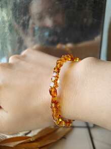 Natural Baltic Amber Square Beaded Bracelet Vintage Gemstone Accessorized Of Maillard Color Fashion Stylish Look Perfect Gift For Her Anniversary Birthday Mother's Day