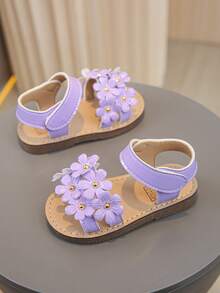 1 Pair Fashionable Cute Flower Decor Open Toe Sandals For Baby Girls, Breathable & Lightweight For Indoor/Outdoor, Party - Purple - View 4