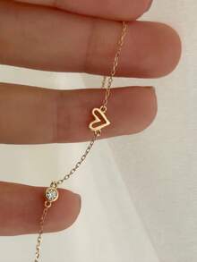 1pc 925 Silver Heart Shaped Original Vintage Minimalist Bracelet/Bangle, Fashion For Women - Yellow Gold - View 2