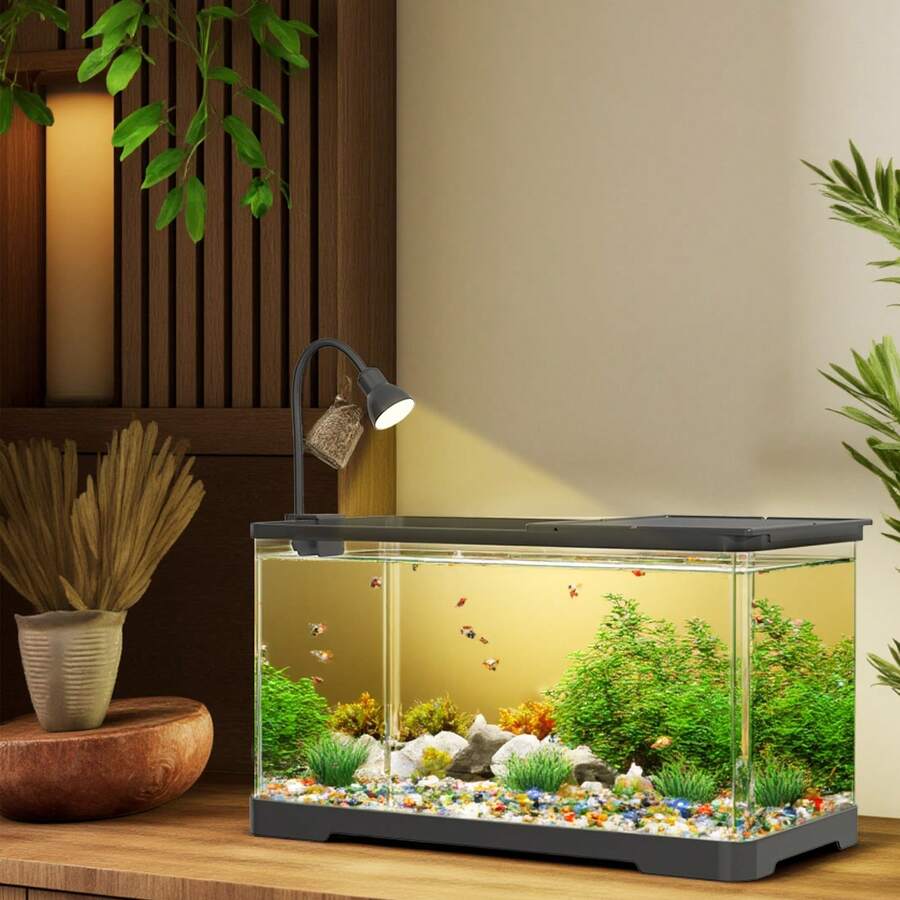 Small Fish Tank, Aquarium Starter Kit For Home, Decorative Desktop Rectangular Betta Fish Tank With Light And Oxygen Supply For Shrimp, Jellyfish, Goldfish - Black and Transparent - 查看 1