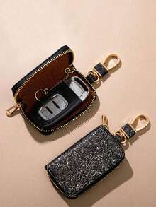 1 pieza Bolsa para llaves de coche, bolsa de almacenamiento de llaves unisex, llavero de piel sintética, bolsa de almacenamiento de llaves brillante y creativa - Multicolor - Ver 5