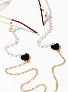 1 Stück stilvolle Metall ummantelte Plüsch Herz- und Perlen Design Brillenkette für Frauen, modisches, süßes Silikon rutschfester Brillenhalter, Brillenband, Sonnenbrillen Kette für Frauen, unentbehrliches Accessoire mit Kunstperle in Herzform für den Urlaub