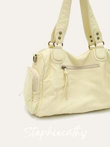 STEPHIECATHY 纯色水洗柔软PU人造革，拉链闭合，多口袋设计，双短肩带，可调节腰带，男女通用，时尚休闲实用，适合大学日常通勤、春夏度假及各种场合。