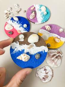 1pc Handmade Textured Colorful Ocean Theme Fridge Magnet, Natural Seashell 3D Relief Seascape Wave Fridge Decor, Suitable For Home Decoration, Daily Use And Holiday Gifts, Seaside Travel Souvenir
