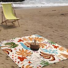 1 Piece Tropical Botanical Pattern Beach Blanket Lightweight Outdoor Multi-Purpose Waterproof & Sandproof Tropical Oasis Beach Blanket Tropical Botanical Botanical Patterns In Green Tones With Shades Of Green Leaves Pattern Design Digital Retro Print Casual Outdoor Soft Material Picnic Blanket - Multicolor - View 1