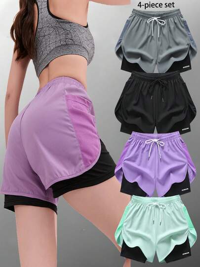 4pcs/Set Women Sports Running Shorts, Badminton, Tennis, Fitness, Yoga, Cycling, Summer