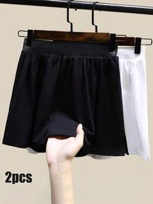 2件/1件-打底裙，包臀短裙，内衣，分层，下摆卫衣，下装，分层，防走光，半长臀帘，女式内衣，纯色，开衩，平边款式，里料，半长，衬裙，腰裙，腰带。