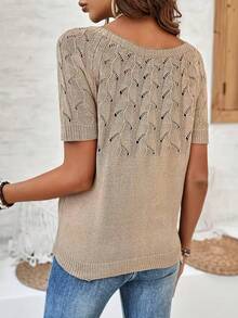 女士纯色休闲简约修身圆领短袖针织毛衣