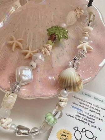 Summer Yaya Shell Decorative Beaded Phone Lanyard, DIY Beads CCD Chain Camera Strap Wrist Cord Gifts For Mother, Family, Friends, Birthday, Holiday Phone Charm, Phone Chain