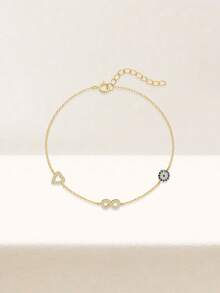 1Pc Love Stackable Bracelet For Women | 925 Sterling Silver Hypoallergenic Multi-Chain Jewelry | Adjustable Hand Chain For Daily Wear | Mother's Day Jewelry Gift For Her - Gold - View 8