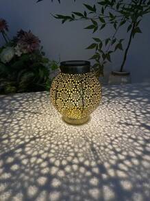1pc Solar Powered Iron Lantern With Hollow Design - Multifunctional Outdoor Decoration Suitable For Garden, Patio, Balcony And Lawn - Energy Saving, Easy Installation, Creating Holiday Ambience