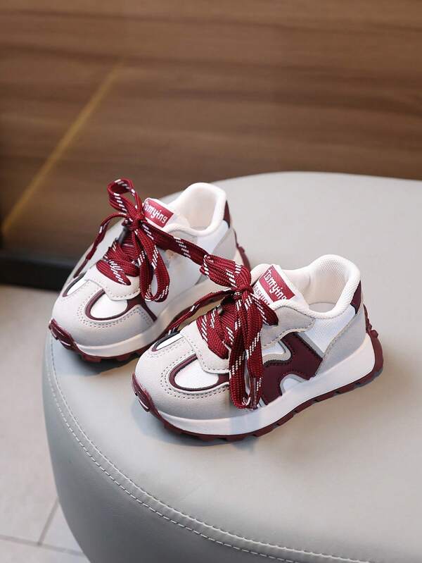 1 Pair 2025 Anti-Slip Lightweight & Fashion Lace-Up Sneakers Suitable For Boys, Girls, Outdoor Running, All Season