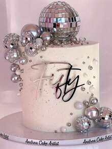 5/10/20 件银色玻璃迪斯科球蛋糕装饰 - 适合 70 年代主题派对、生日和蛋糕 - 无羽毛，耐用玻璃材质 - 彩色 - 查看 1