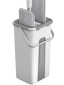 1 Set, Flat Floor Mop Bucket Set With 2 Microfiber Mop Pads, Easy Self-Wringing Cleaning Mop Bucket Wet And Dry, For Cleaning Laminate Hardwood Tile Floors White