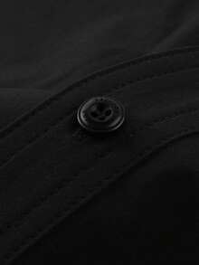 LEDUNTINO 男士休闲卡其色衬衫，运动风，纯绿色，适合送给丈夫/男友，男士短袖 Polo 领拉链口袋衬衫，春夏款 - 黑色 - 查看 9