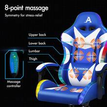 ALFORDSON Gaming Massage Chair, Massage Racing Chair With LED, Ergonomic Desk Chair With 150° Tilt, Retractable Footrest, PU Leather, Height Adjustable, 180 Kg Load Capacity